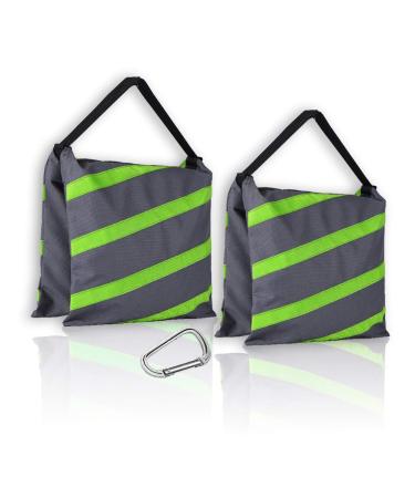 ESINGMILL Saddlebag Sand Bags for Photography Video Equipment, 2 Pack Super Heavy Duty Empty Sandbag Weight Bags for Photo Video Studio Stand, Light Stand Tripod and Jib Arm Mini Camera Crane Gray-Green