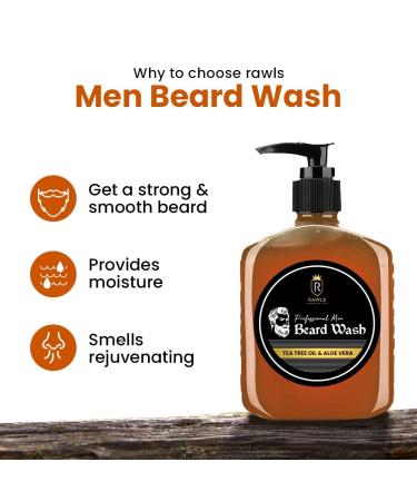 R aWLS Men Beard Wash - Tea Tree Oil & Aloe Vera - 250 ml | Best Beard Care for Men | International Shipping - Buy Online on GoSupps.com