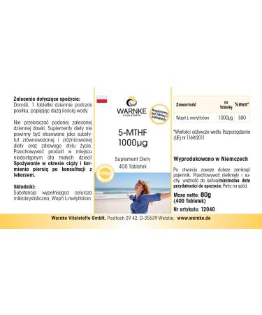 WARNKE VITAL SUBSTANCES 5MTHF 1000 g 400 tablets CalciumL methpholate HOGE DOGHT German pharmacy quality vegan Warnke Vitex - Buy Online on GoSupps.com