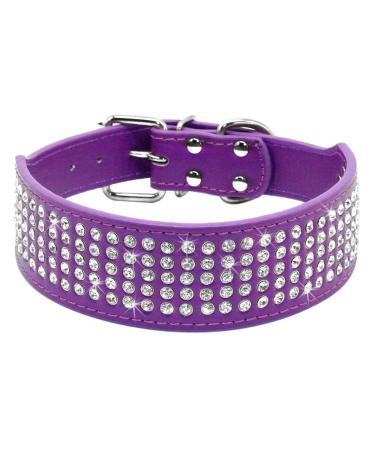 Elegel dog collar leather wide large small medium-sized dogs black red pink pink with rhinestone and anti-lost mobile phone numbers trailer xxs purple