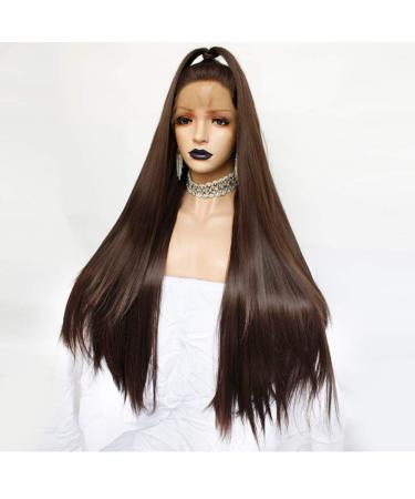 SHIYID Dark Brown Lace Front Wig - High Temp Fiber Long Straight Synthetic Wig for Women Perfect for Costumes - Buy Online on GoSupps.com