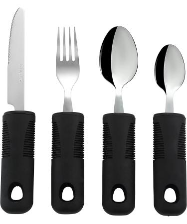 Extra Wide Handles Easy Grip Cutlery Set Chunky Handles Corfort Grips Disability Ideal Dining aid for Elderly Disabled Arthritis Parkinson's Disease Tremors Sufferers (4PCS Black)