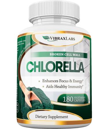 VibraxLabs Chlorella Capsules  Broken Cell Wall 600 mg Veggie Pills (1200 mg Serving) - Protein Powder Supplement for Natural Detoxification Best with Spirulina No Aftertaste Made in USA