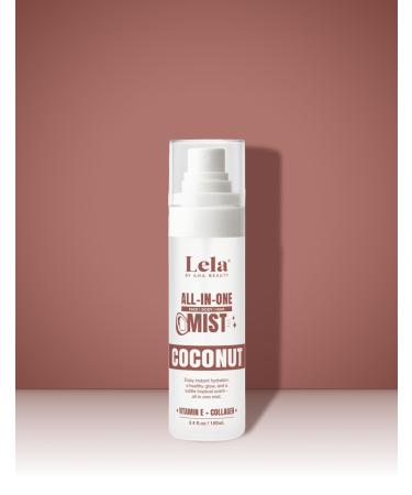 Lela Beauty All In One Coconut Mist Hydrating Face Body & Hair Spray with Vitamin E & Collagen Dewy Finish Glowing Skin Tropical Coconut Scent Soothes Redness Sets Makeup 3.4 fl. oz / 100 mL