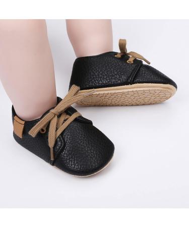 Baby First Walking Shoes - Unisex PU Leather Sneakers | Non-Slip Rubber Soles | 6-12 Months | Black - Buy Online on GoSupps.com