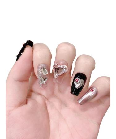 Handmade Wearing Armor Dark Pink Sweet Cool Style Nail Patch Water Diamond(Short L)