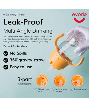 Evorie Tritan Weighted Straw Sippy Cup with Handles - 7 Oz Leakproof Soft Silicone Straw - First Infant Water Bottle for Baby and Toddlers 6+ Months - Buy Online on GoSupps.com