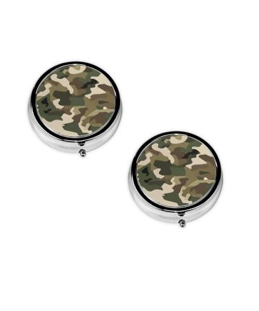 (Green Camo) Round Pill Box 3 Compartment Pill Box Mini Decorative Pocket Purse Portable Travel Medicine Tablet Vitamin Holder Organizer Pill Case