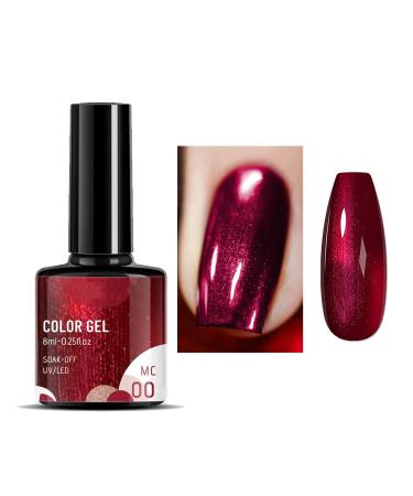Red Pearl Gel Metal Nail Polish Metallic Shell Thread Glitter Holographic Soak Off UV LED Varnish Shimmering Shining Sparkling Long Lasting DIY Art Manicure at Home Gift for Women & Girls