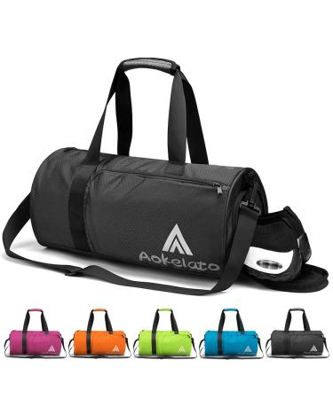 Aokelato Gym Bag,30L Small Sport Duffel bag, with Shoes Compartment & Wet Pocket,Lightweight Waterproof Weekend Bag, Black Large Black-Large