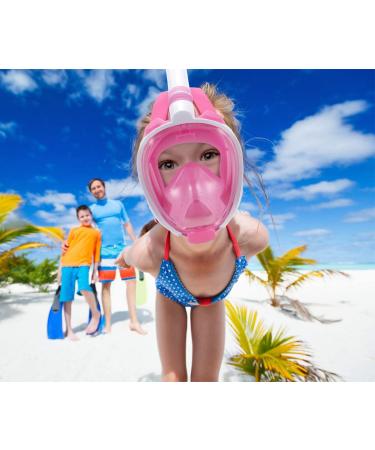WSTOO Kids Full Face Snorkel Mask - 180 Degree Panoramic View, Anti-Fog, Anti-Leak, Camera Mount - Pink X-Small - Buy Online on GoSupps.com