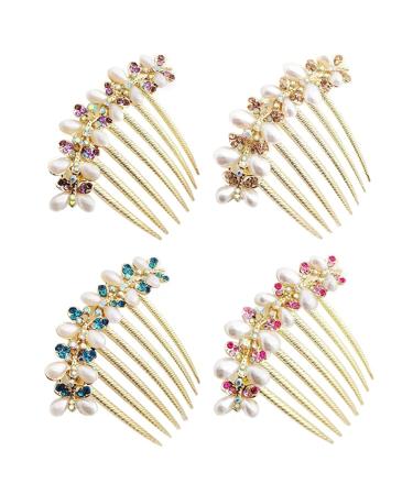 Hair Combs Slides Hair Comb Clips for Women Hair Piece Pins with Pearl Rhinestones Hair Accessory