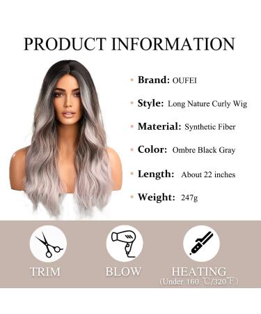 Oefei Long Corrugated Ombre Black Gray Wigs - Natural Synthetic Hair Heat-Resistant Wigs for Daily Use Party and Cosplay - Buy Online on GoSupps.com