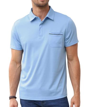 Lexiart Men's Athletic Golf Polo Shirt - Quick Dry Short Sleeve Workout Polo, Large, Sky Blue - Buy Online on GoSupps.com
