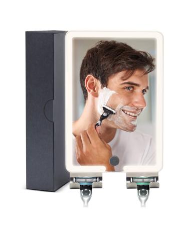 Jadazror Heated Shower Mirror Fogless Shaving Mirror(7.8X5.3in),LED Lighted Anti-Fog Shower Shaving Mirror with 2 Razor Holders,Made of Glass,Rechargeable,Long Press Adjust Brightness