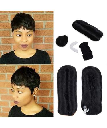 Black Human Hair 27 Piece Quick Weave Bump Hair with Free Closure,Short Hair Pieces For Black Women (1B)