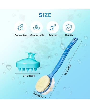 Shower Body Brush with Bristles, Loofah Back Scrubber, Long Handle, Cellulite Massager - Blue - Buy Online on GoSupps.com