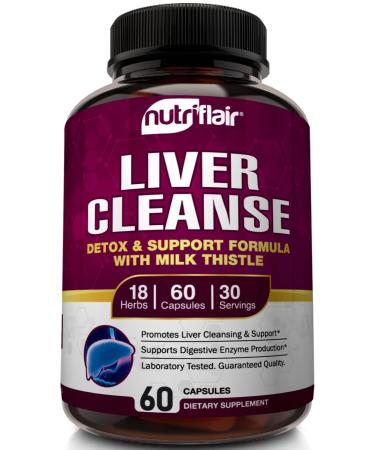 NutriFlair Liver Cleanse Detox & Support with Milk Thistle Detoxifier and Regenerator 60 Veggie Capsules (packaging may vary)