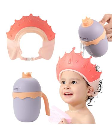 FUNUPUP Baby Shower Cap for Kids Adjustable Toddler Hair Washing Shield with Shampoo Rinse Cup Bathing Cap Baby Shower Visor Shampoo Cap(Crown Pink)