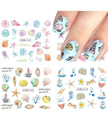 Sea Shell Nail Art Stickers - Summer Party Designs for Women | 12-Sheet Set - Buy Online on GoSupps.com