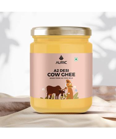 Auric A2 Desi Cow Ghee | Clarified Butter | Pure Brijwasi Ghee | Bilona Curd Churned | Lab Tested | Perfect Aroma & Danedar Ghee | Grass Fed, Stress Free Cattle | Glass Jar 500 ml