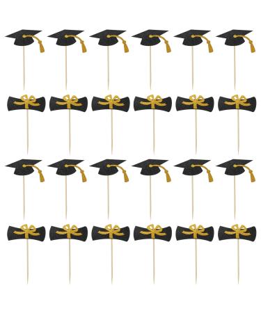Honbay 24PCS Glitter Graduation Cupcake Toppers Graduation Cap and Diploma Cake Toppers Appetizer Picks Graduation Party Decorations for Celebration (2 Style)