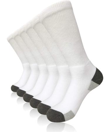 Women Diabetic Crew Socks Non-Binding Full Cushioned Moisture Wicking for Diabetes & Neuropathy Foot Loose Fit Dress Casual Sox Unisex women size 9-11 White-dgrey(3 Pairs)