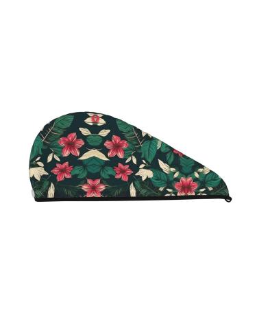 Flower Leaf Coral Velvet Dry Hair Cap Caps with Buttons for Drying Curly Long & Thick Hair Anti Frizz