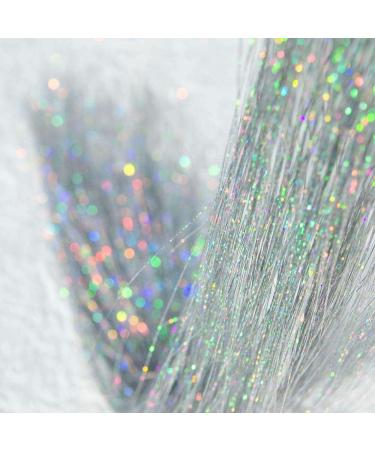 Hair Tinsel Silver 1600 Strands 8pcs Sparkling & Shiny Hair Tinsel Extensions with Tools 8 Pcs Silver