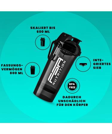 FSA Nutrition Protein Shaker 600ml + 150ml - Leak-Proof BPA-Free Sieve & Scale for Creamy Shakes - Ideal for On-the-Go Fitness - Buy Online on GoSupps.com