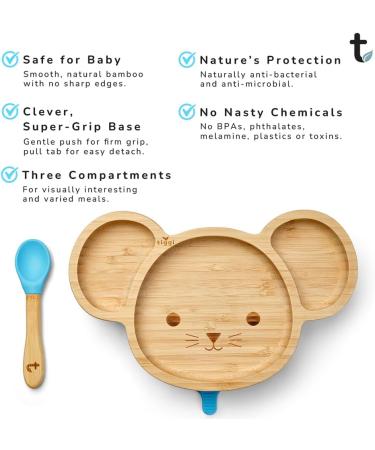 Tiggi Bamboo Baby Suction Plate - Complete Weaning Set | BPA-Free | Eco-Friendly Bamboo | Easy Feeding | Mouse Blue - Buy Online on GoSupps.com