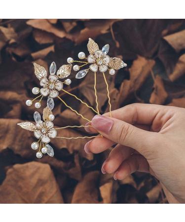 Unicra Wedding Gold Flower Hairpins Set - Pearl Bridal Hair Accessories (Pack of 3) - Buy Online on GoSupps.com