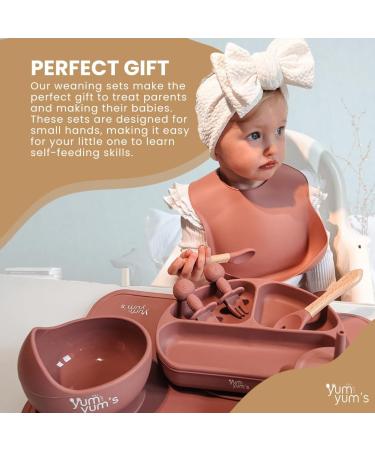 Yum Yum's Baby Weaning Set - Silicone Feeding Set of 10 with Suction Bowl, Spoon, Fork & Cup | Suction Plate & Baby Plate - Baby Gifts & Presents - Pink - Buy Online on GoSupps.com