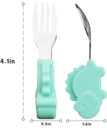 Silicone Suction Plate for Toddlers with Fork and Spoon Set - Self Feeding Training Divided Plate, Dish, and Bowl for Baby and Toddler - Dino Green - Buy Online on GoSupps.com