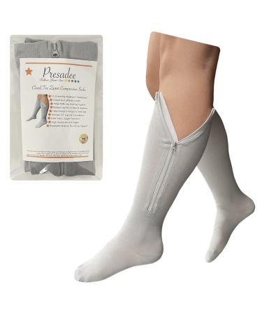 Presadee Compression Socks Closed Toe Grey 15-20mmHg Zipper Calf Circulation Leg Sock SM