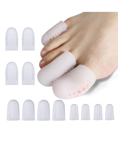 DAILINK Gel Toe Caps - 12 PCS Breathable Toe Protectors Sleeve Bunion Pads Cushion Big Toe Guards - Silicone Toe Covers for Protection of Ingrown Toenails Corns Calluses Blisters S/M/L-12pcs White