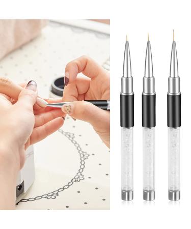 Nail Art Liner Brushes Set - 3 PCS Fine Tip Brushes for Nail Gel Polish Painting & Design with Rhinestone Handle - Includes Dotting & Drawing Pen - 7/9/11mm - Buy Online on GoSupps.com