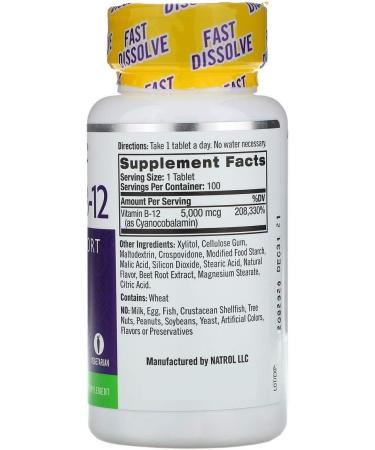 Natrol Vitamin B12 5000 mcg Fast Dissolve - 100 Tablets - Buy Online on GoSupps.com