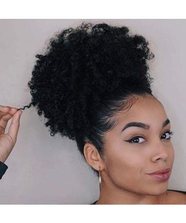 Afro-puff tunnel pull horse tail hair bunsynthetic short kinky curly wig black ponytail for natural hair afro roll wrap updos hair extensions 1#