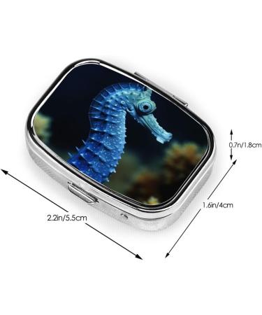 Blue Seahorse Pill Case | 2 Compartment Travel Pill Organizer | Cute Small Pill Box for Purse & Pocket Gifts - Buy Online on GoSupps.com