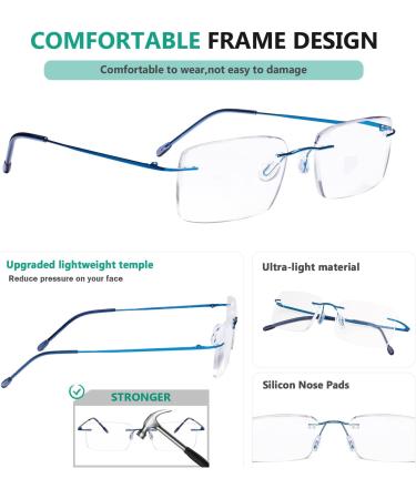 Shop Eyekepper Rimless Reading Glasses for Men - Stylish Rectangle Blue Readers for Enhanced Vision | International Shipping Available - Buy Online on GoSupps.com
