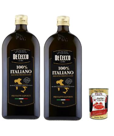 Italian Gourmet E.R. De Cecco Extra Virgin Olive Oil 100% Italiano - Cold Fruity & Balanced Extract - 2 1 L (2L) Dark Glass Stock - For Cooking & Raw Food - + Polpa Italian Gourmet