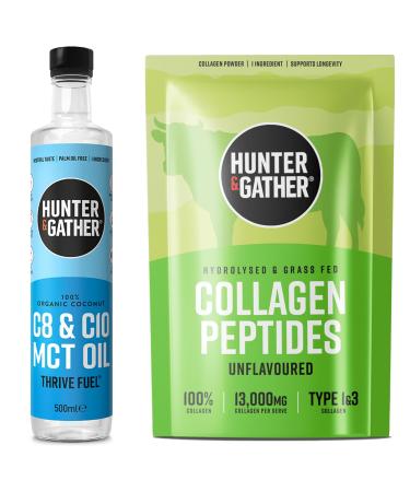 Hunter & Gather Optimal Keto Health Supplements (Bundle C8 & C10 MCT Thrive Fuel & Bovine Collagen Powder) | Supplements for Men and Women Collagen (400g) & MCT (500ml) Bundle