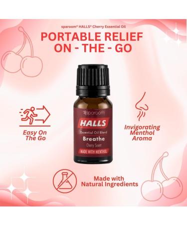 Halls Breathe Essential Oil Blend Cherry Menthol Essential Oil for Sweet Inviting Aroma Menthol Oil with Cherry Fragrance for Diffuser Comforting Aromatherapy for a Relaxed Mood 10mL - Buy Online on GoSupps.com