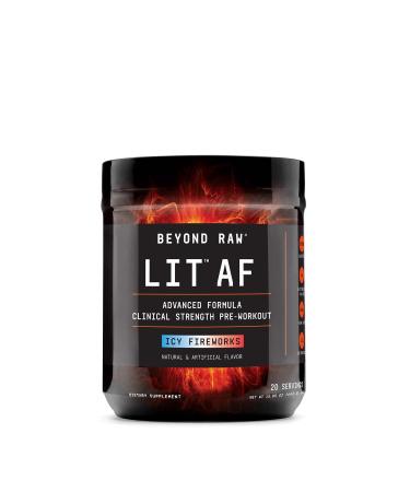 Beyond Raw LIT AF | Advanced Formula Clinical Strength Pre-Workout Powder | Contains Caffeine, L-Citruline, and Nitrosigine | ICY Fireworks | 20 Servings