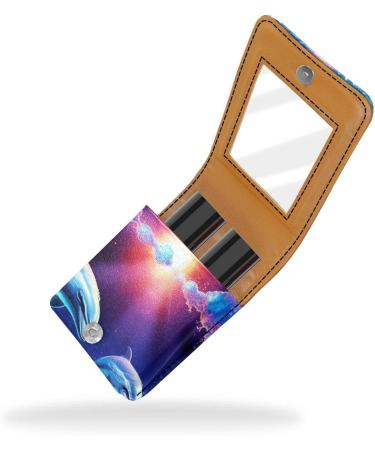 Premium Leather Lipstick Case Organizer with Mirror - Mini Lipstick Holder Bag - Whales Kiss Ocean Moon Design - Buy Online on GoSupps.com