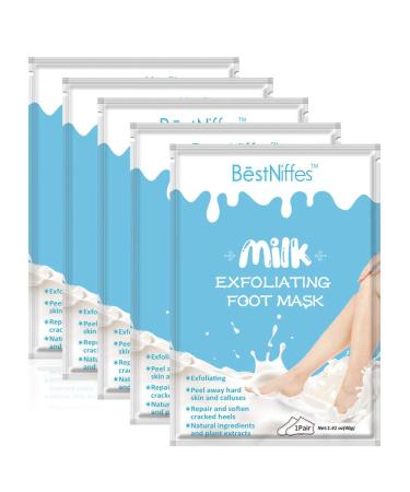 Foot peeling mask-5 pair-Exoliator to pull off cornea and corneal remover 100% natural ingredients-for baby soft feet without pain for women and men (milk)