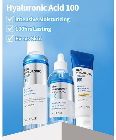 WELLAGE Real Hyaluronic Toner 100 - 93% Hyaluronic Acid Hydrating & Hypoallergenic Korean Toner - Deep Absorption 6.76 fl.oz - International Shipping Available - Buy Online on GoSupps.com