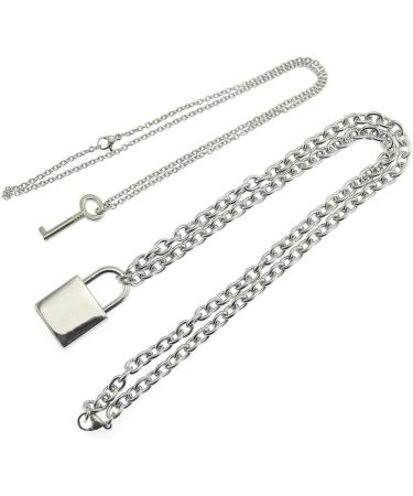 Mumaya Women's Chocker Necklace with Lock Pendant Stainless Steel Chain Necklace Lock Key Pendant Pendant Necklace Couple Padlock Necklace - Buy Online on GoSupps.com