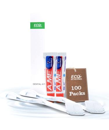 ECO amenities Travel Toothbrush Kit - Manual Disposable Toothbrush with Toothpaste in Individually Wrapped Paper Box 100 Sets per Case - Travel Toothbrush and Toothpaste for Hotels and Hospitality